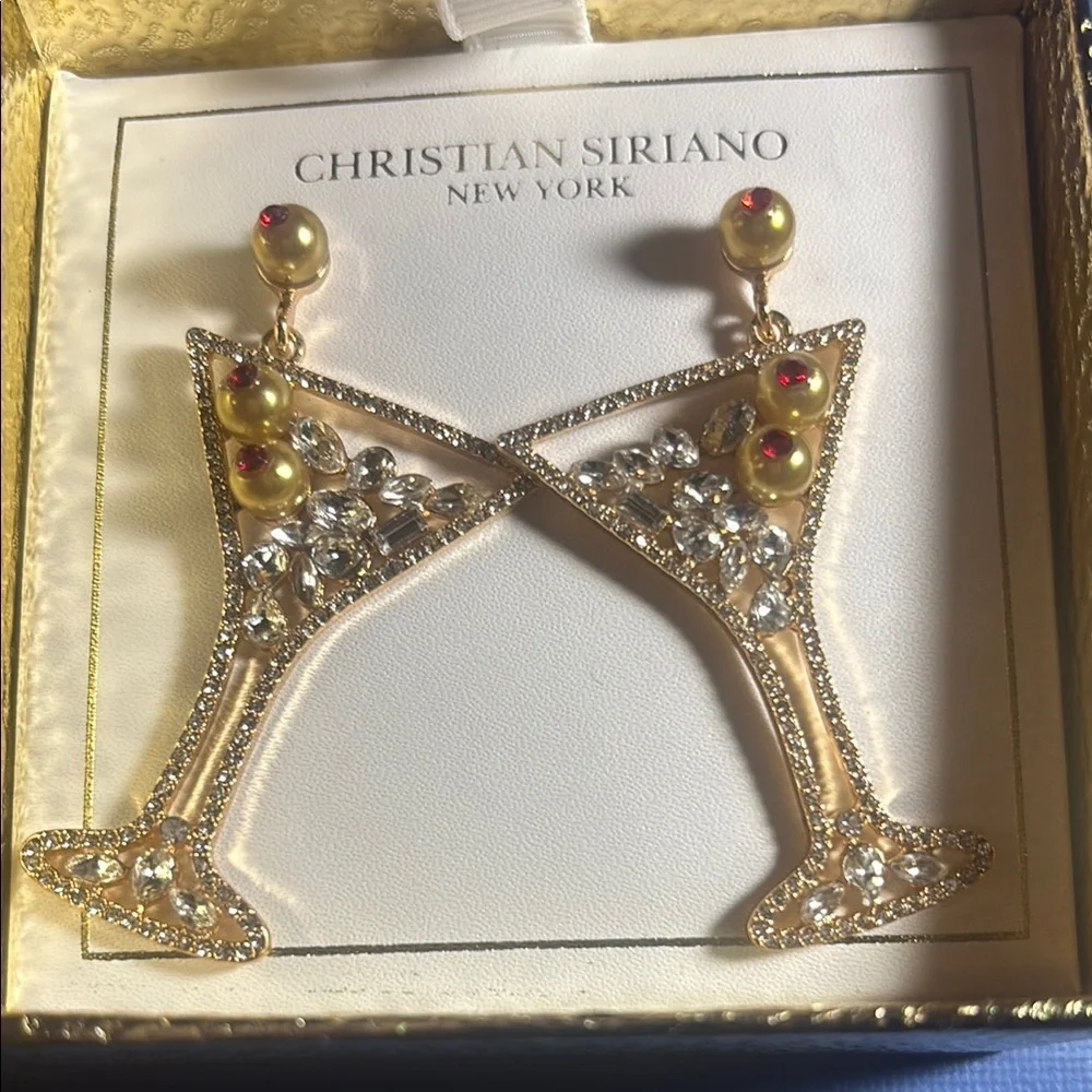 Christian Siriano Gold and Red MARTINI Earrings - Picture 3 of 9